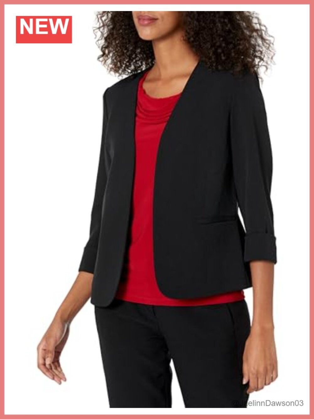 Stretch Crepe Blazer Cardigan-Style Rolled Cuff Sleeves Business Casual